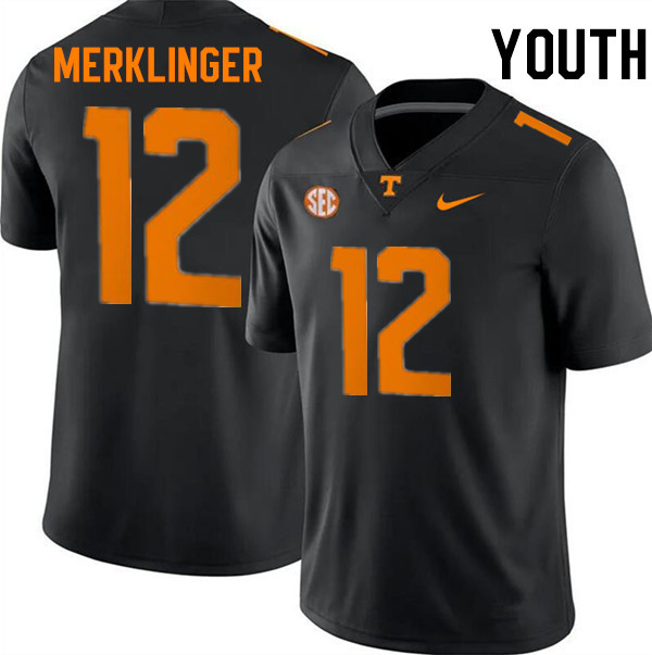 Youth #12 Jake Merklinger Tennessee Volunteers College Football Jerseys Stitched-Black